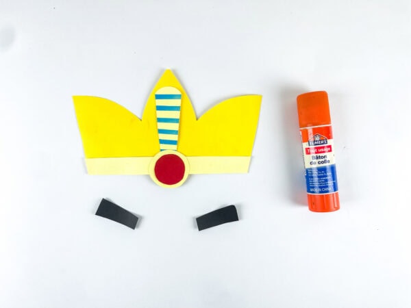 Crown and eyebrow pieces with glue stick