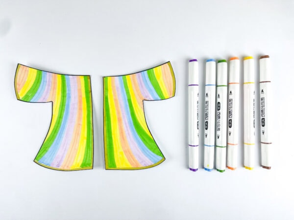 Colored coat pieces with markers