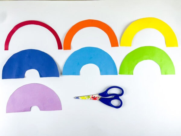Rainbow pieces cut from colored paper