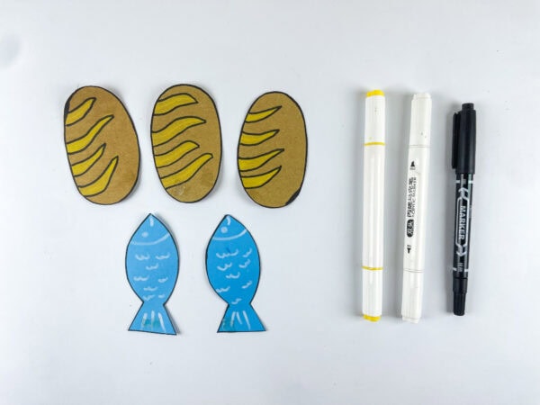 Colored bread and fish pieces
