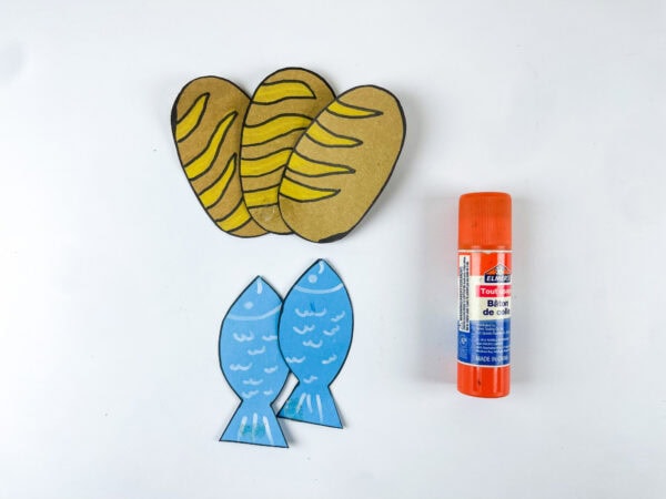 Bread and fish pieces ready to glue