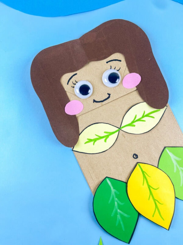 Close-up of Eve paper bag craft