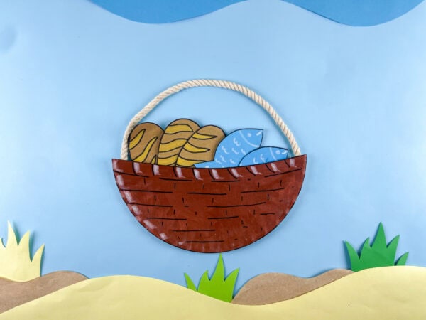 Finished basket with loaves and fish craft
