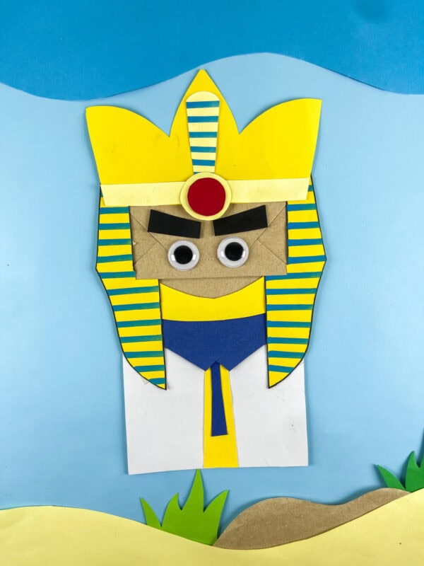 Finished Pharaoh Bible craft in desert scene