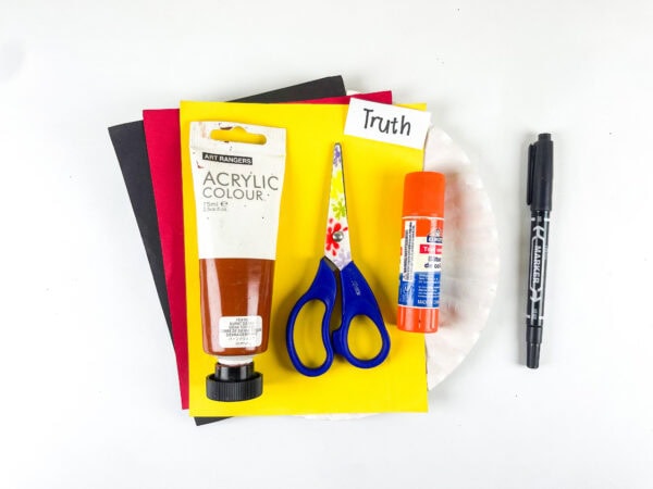 Supplies for truth belt paper plate craft