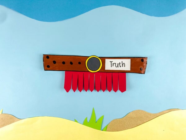 Finished Armor of God truth belt craft on blue background