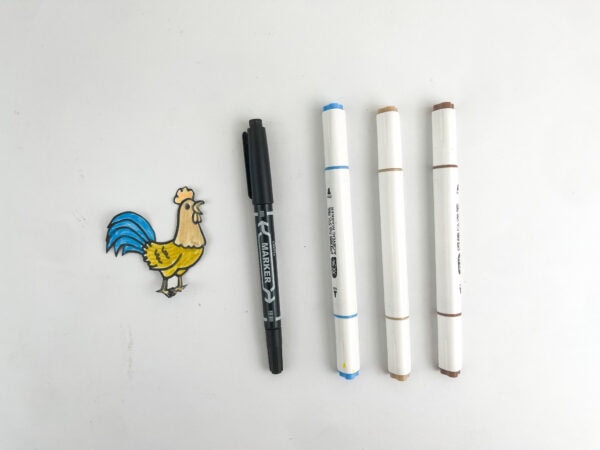 Rooster cutout and coloring markers