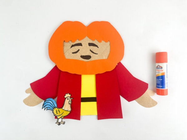 Glue rooster onto Peter craft