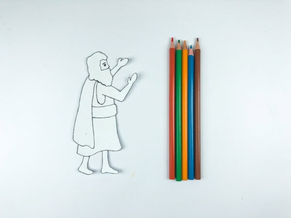 Elijah template with colored pencils