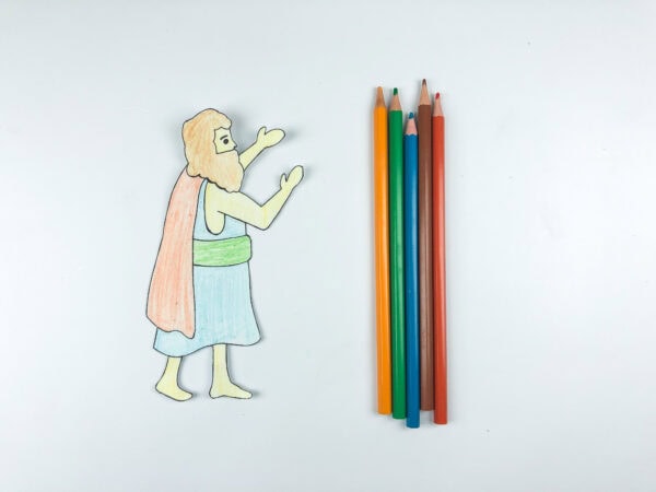 Colored Elijah cutout and pencils