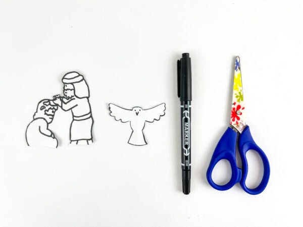Jesus, John, and dove template pieces