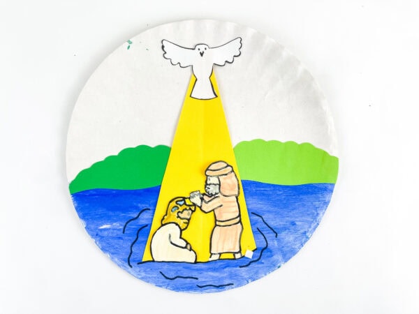 Completed Baptism of Jesus paper plate craft
