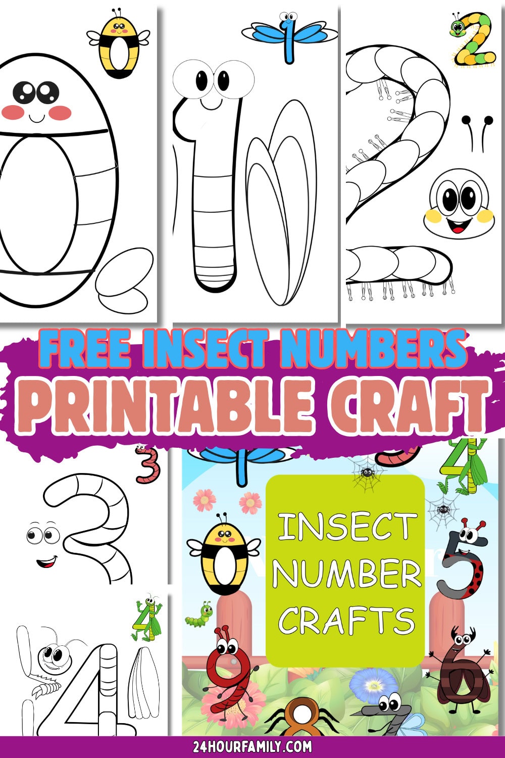 Number Insect Trace Cut and Paste Number Insect Crafts: Learn Numbers 0-9