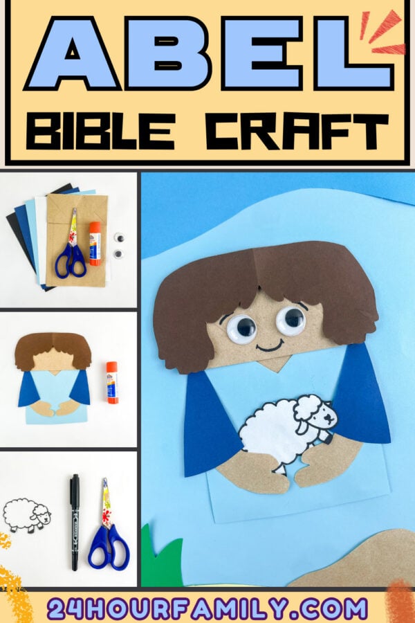 Abel Bible craft for Kidscollage with supplies, steps, and finished craft.