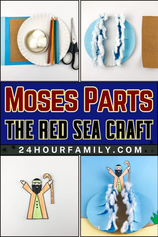 Moses Parts the Red Sea craft materials and finished project collage