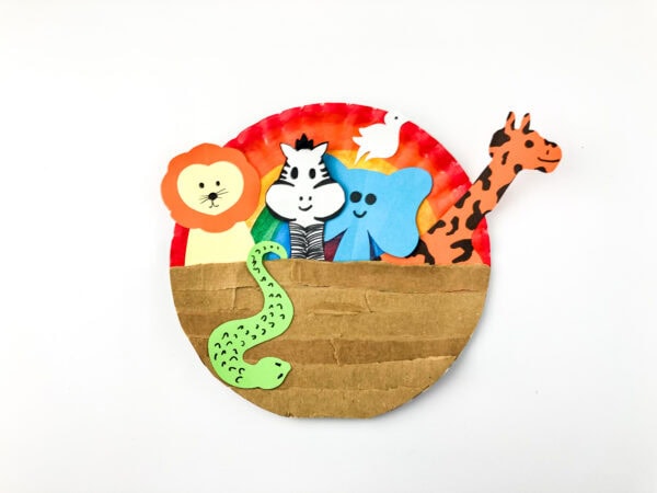 corrugated cardboard torn into strips for Noah's Ark hull planks paper plate craft