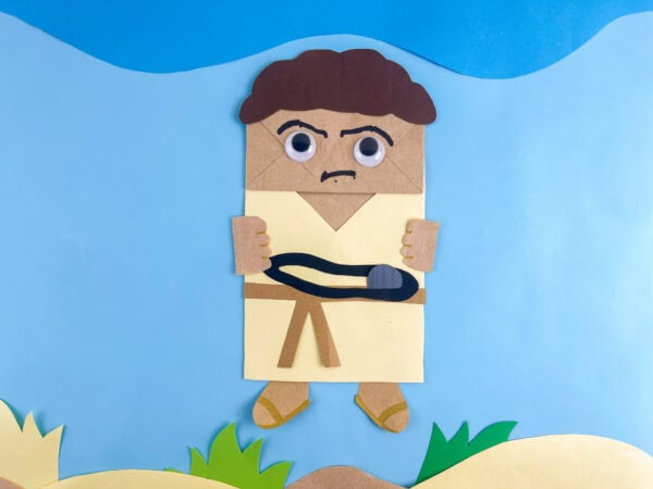 Finished David Bible craft with a sling