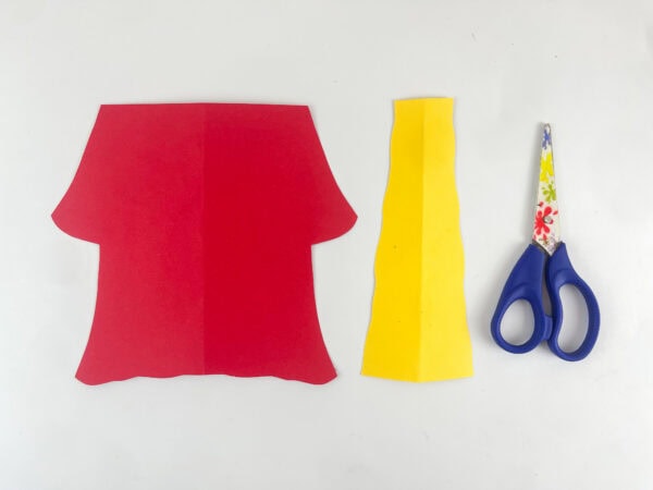 King Solomon Bible craft robe and yellow panel template pieces cut from red and yellow construction paper