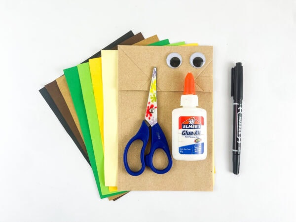 supplies for Deborah Bible craft for kids paper bag construction paper brown pipe cleaner googly eyes scissors glue marker