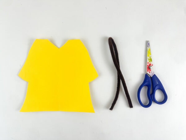 Deborah Bible craft yellow robe template piece and brown pipe cleaner belt supplies cut out