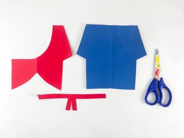 Ezekiel Bible craft robe sash and belt template pieces cut from blue and red construction paper