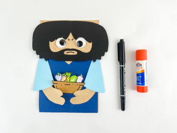 Cain craft with googly eyes, marker, and glue stick.