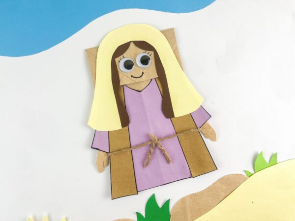 Finished Gomer puppet in the paper landscape