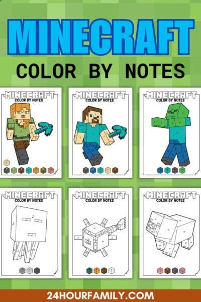 Minecraft color by notes printables.