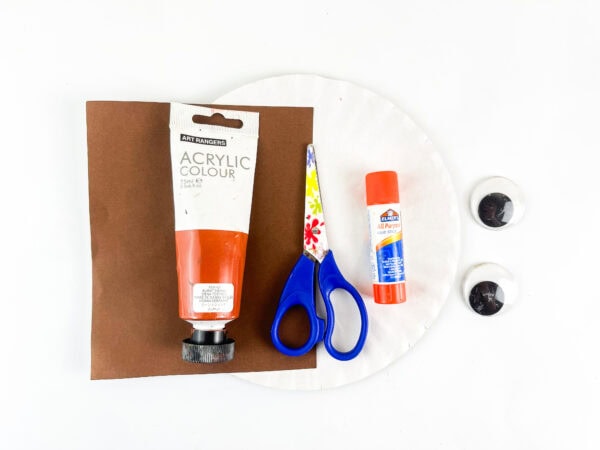 Supplies for making a paper plate hedgehog craft