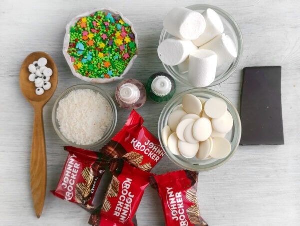 Ingredients for making a Halloween tic tac toe dessert game.