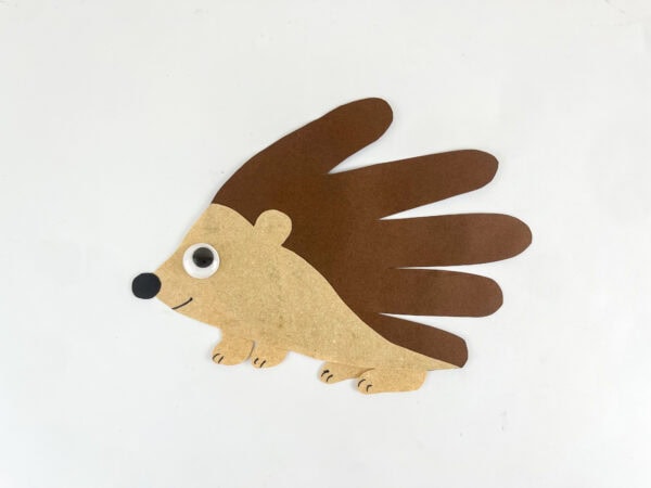 Finished hedgehog handprint craft for kids