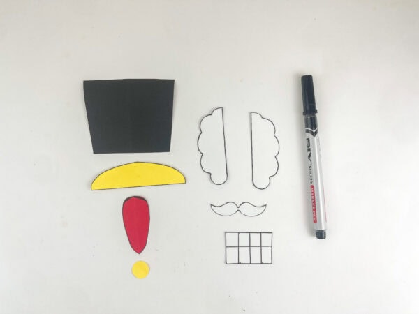 Hat, hair, mustache, feather, and teeth pieces