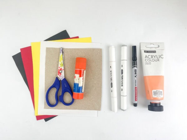 supplies for a paper nutcracker craft for kids