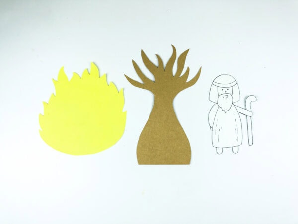 Flame, tree, and Moses template pieces