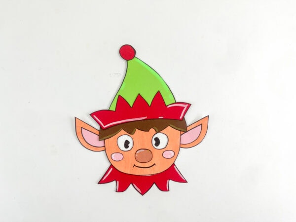 1. Completed elf moving eyes craft with eyes looking sideways.